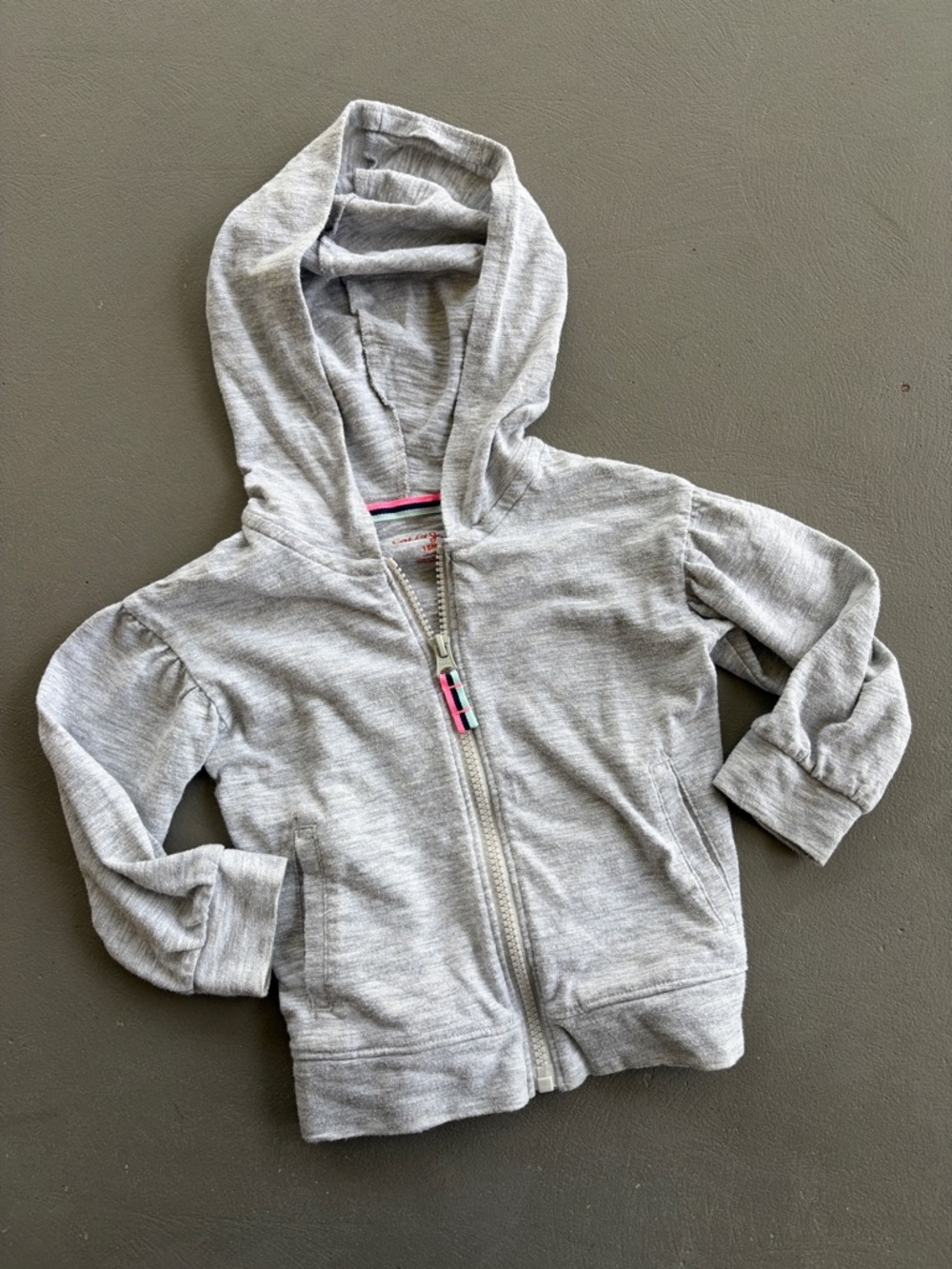 Cat & Jack Light Gray Hooded Zip-Up Sweatshirt with Pink Trim Size 18 Months